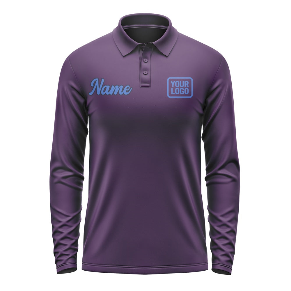 Custom Purple Sky Blue Long Sleeve Polo Shirt