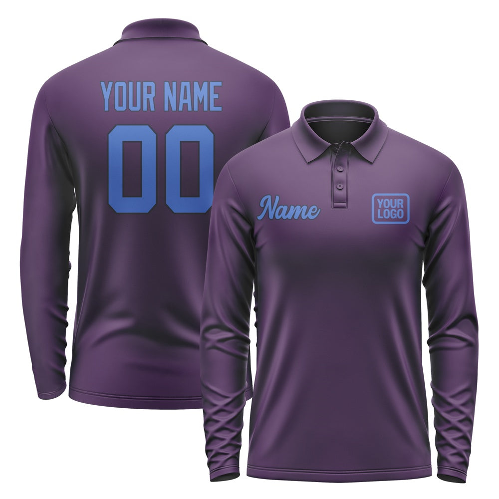 Custom Purple Sky Blue Long Sleeve Polo Shirt