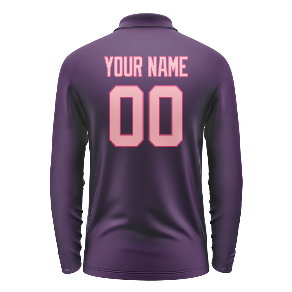 Custom Purple Light Pink Long Sleeve Polo Shirt