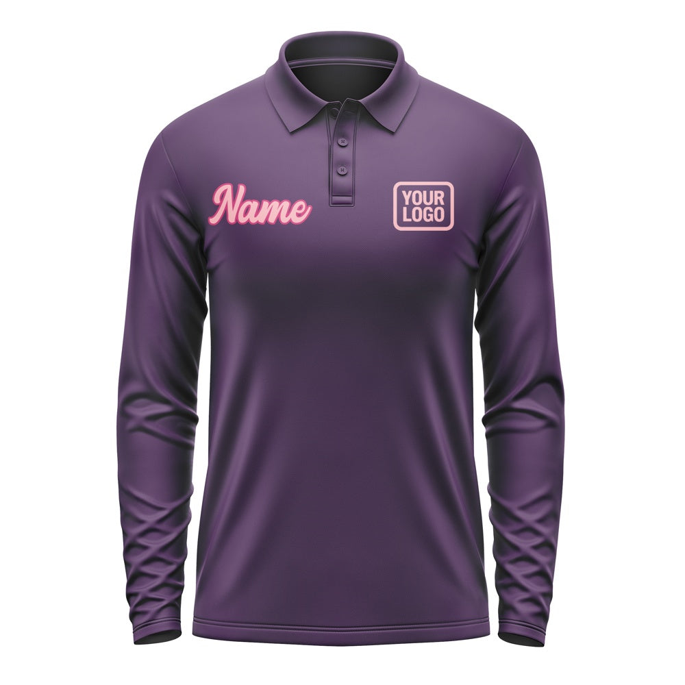 Custom Purple Light Pink Long Sleeve Polo Shirt
