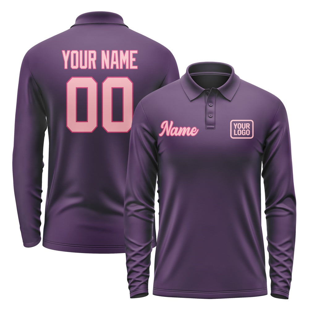 Custom Purple Light Pink Long Sleeve Polo Shirt