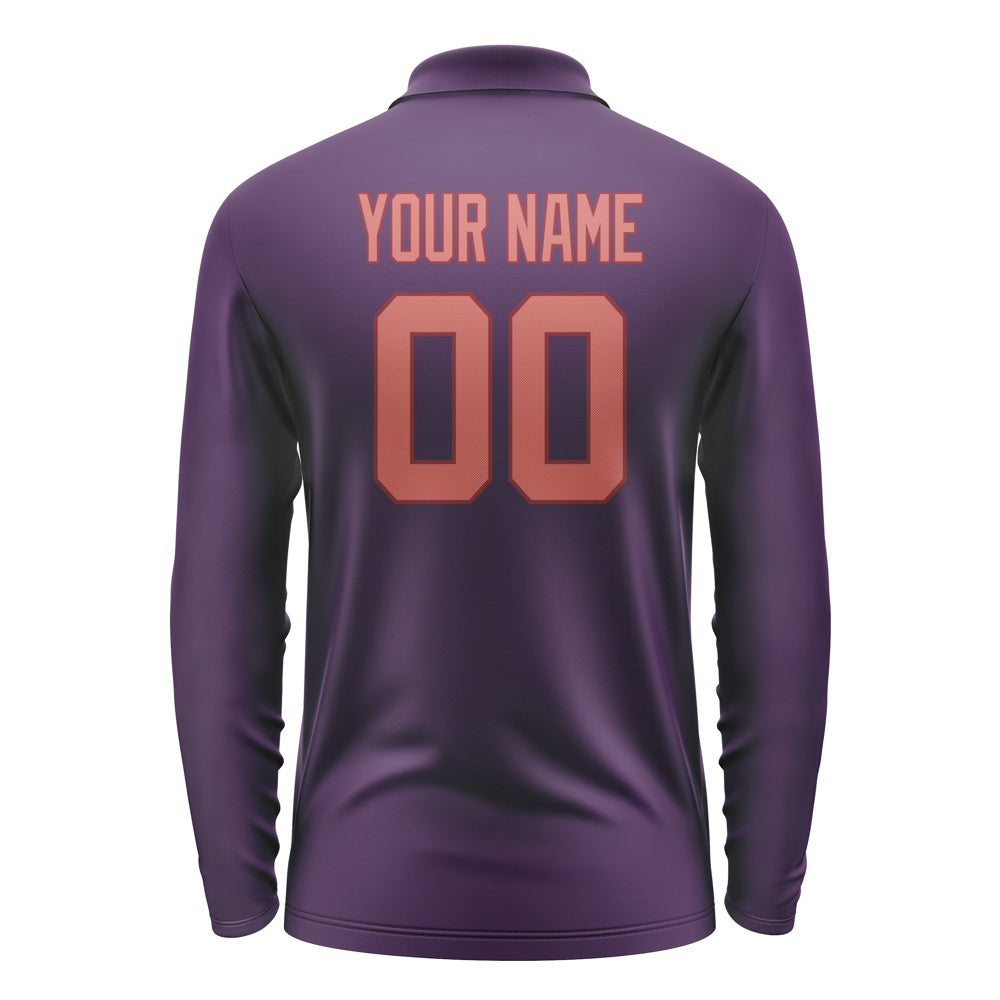 Custom Purple Copper Rose Long Sleeve Polo Shirt