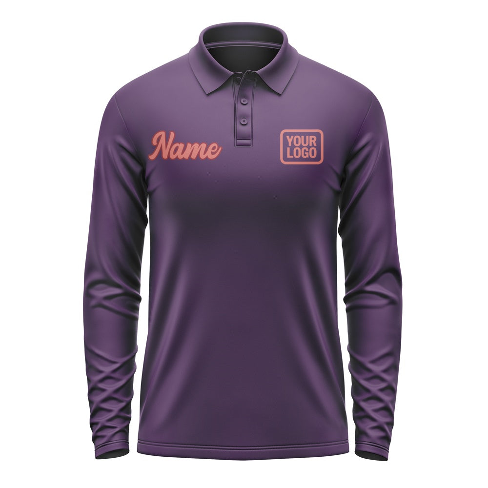 Custom Purple Copper Rose Long Sleeve Polo Shirt