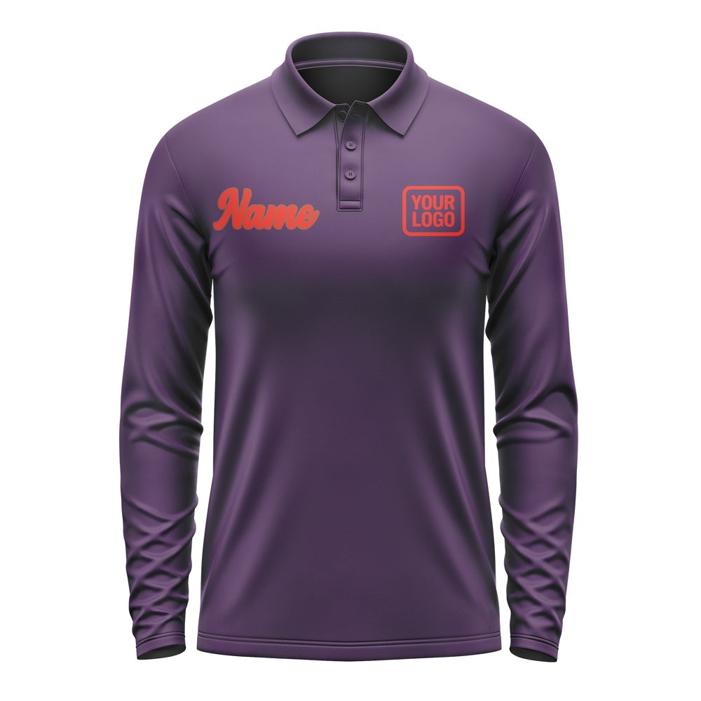 Custom Purple Orange Red Long Sleeve Polo Shirt