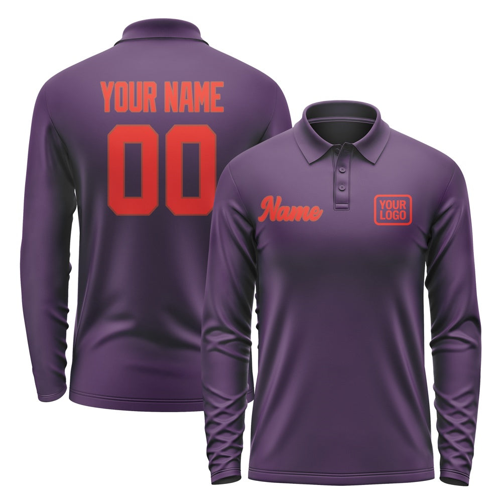 Custom Purple Orange Red Long Sleeve Polo Shirt