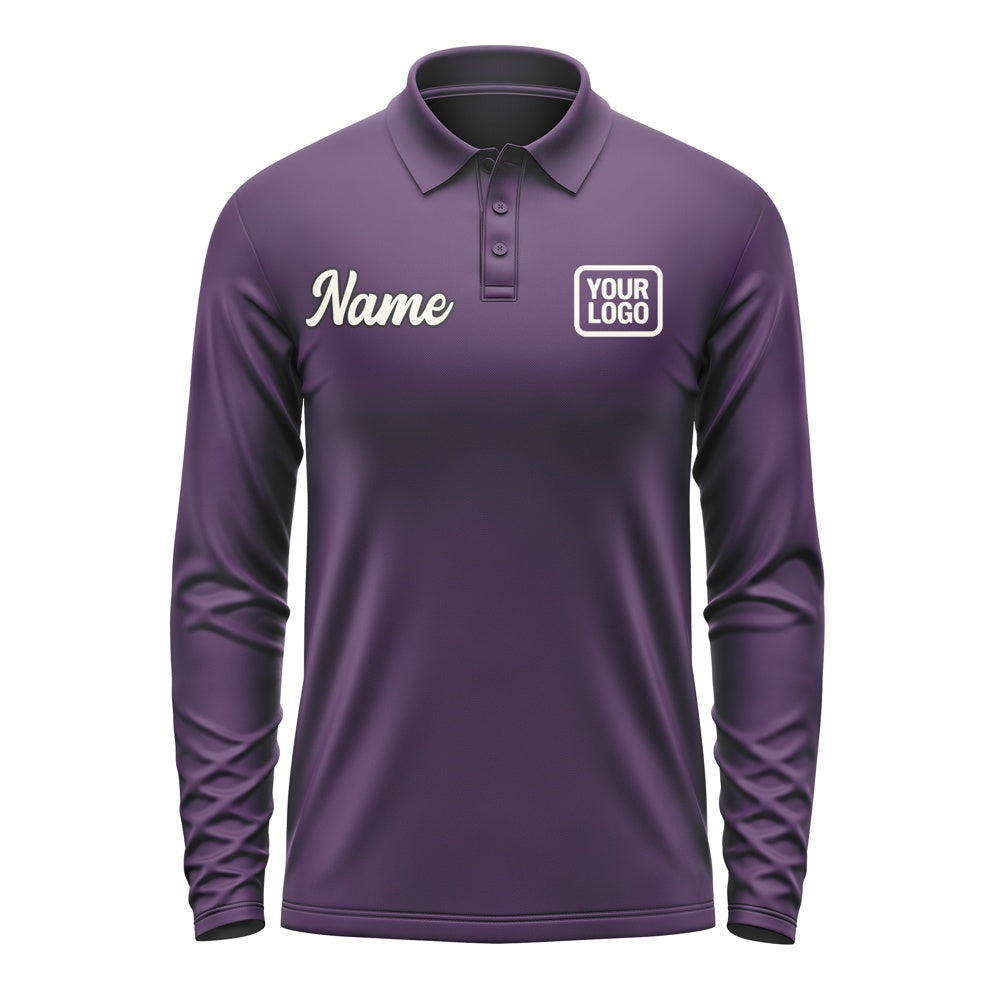 Custom Purple Cream Long Sleeve Polo Shirt