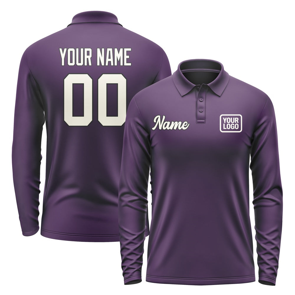 Custom Purple Cream Long Sleeve Polo Shirt
