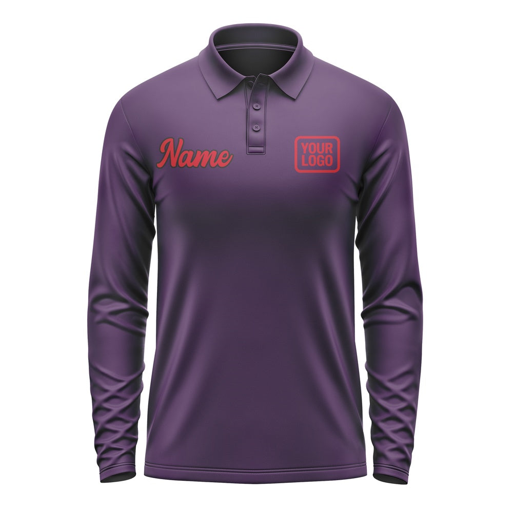 Custom Purple Red Long Sleeve Polo Shirt