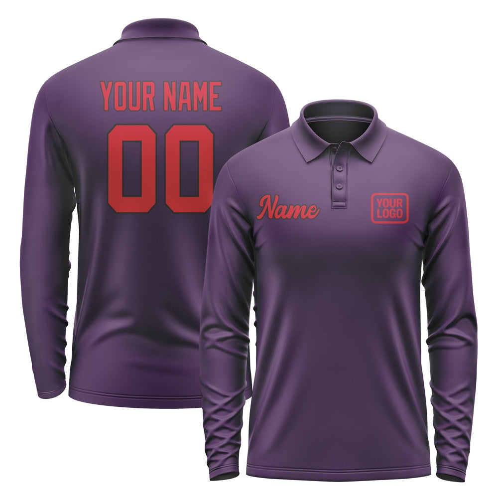 Custom Purple Red Long Sleeve Polo Shirt