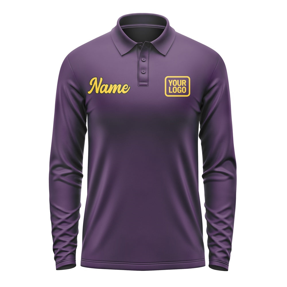 Custom Purple Gold Long Sleeve Polo Shirt
