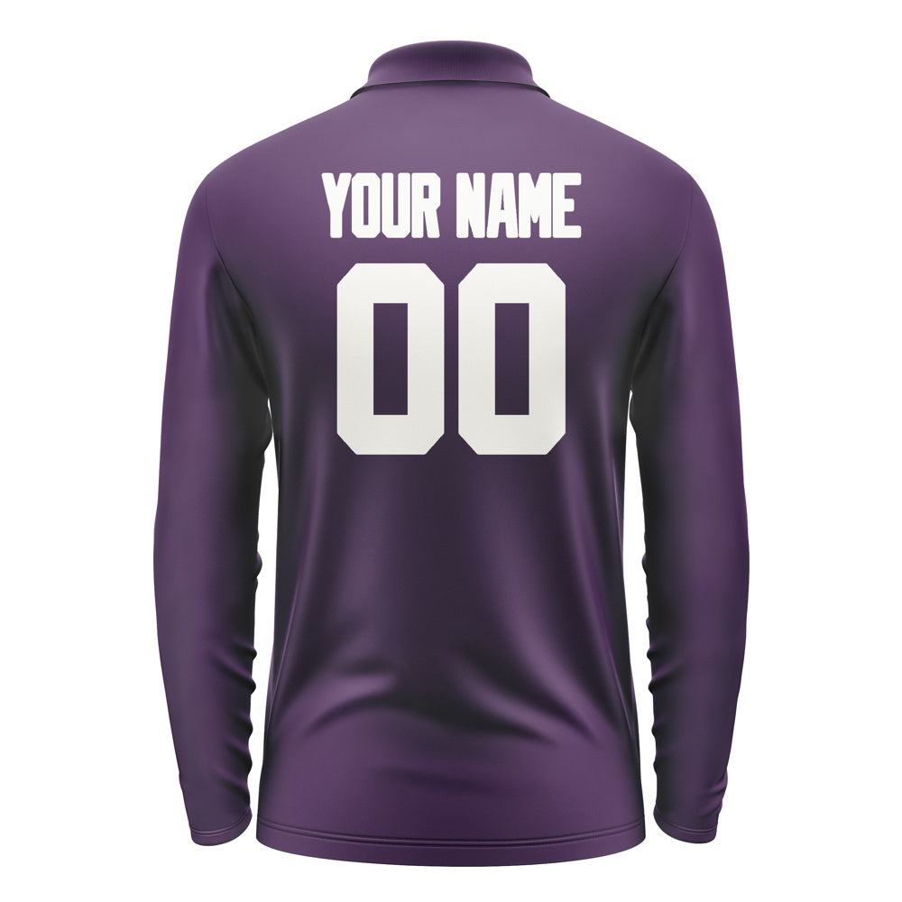 Custom Purple White Long Sleeve Polo Shirt