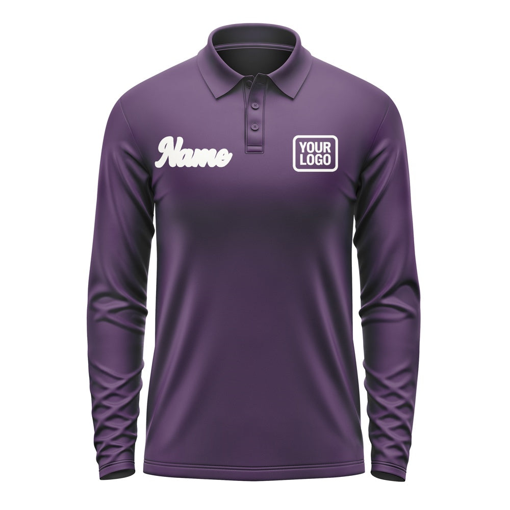 Custom Purple White Long Sleeve Polo Shirt