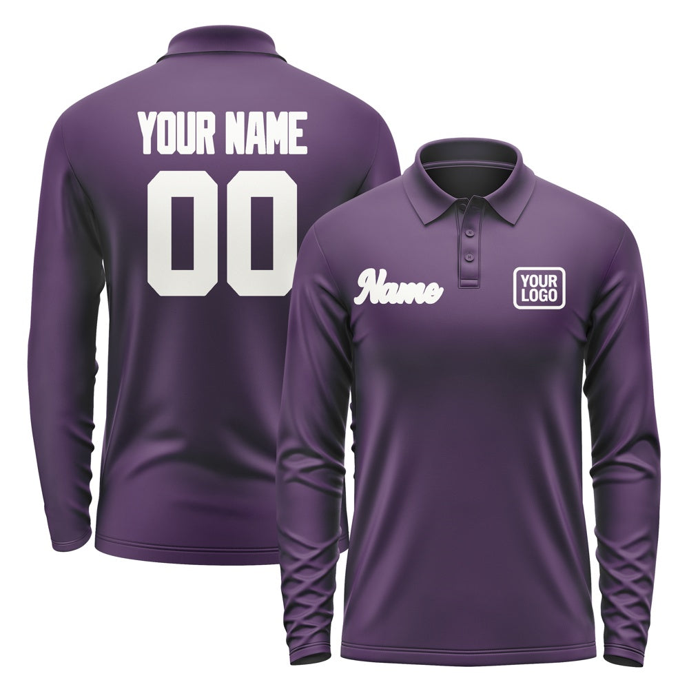 Custom Purple White Long Sleeve Polo Shirt