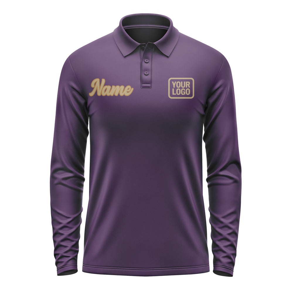 Custom Purple Light Khaki Long Sleeve Polo Shirt