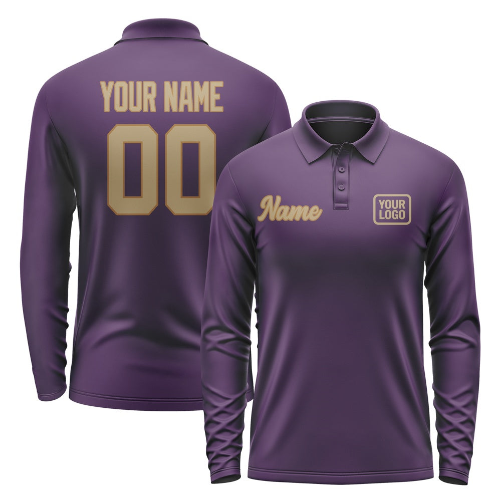 Custom Purple Light Khaki Long Sleeve Polo Shirt