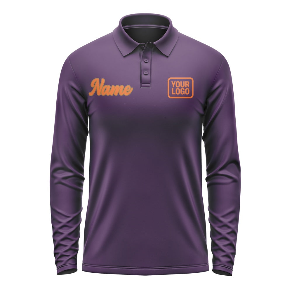 Custom Purple Orange Long Sleeve Polo Shirt