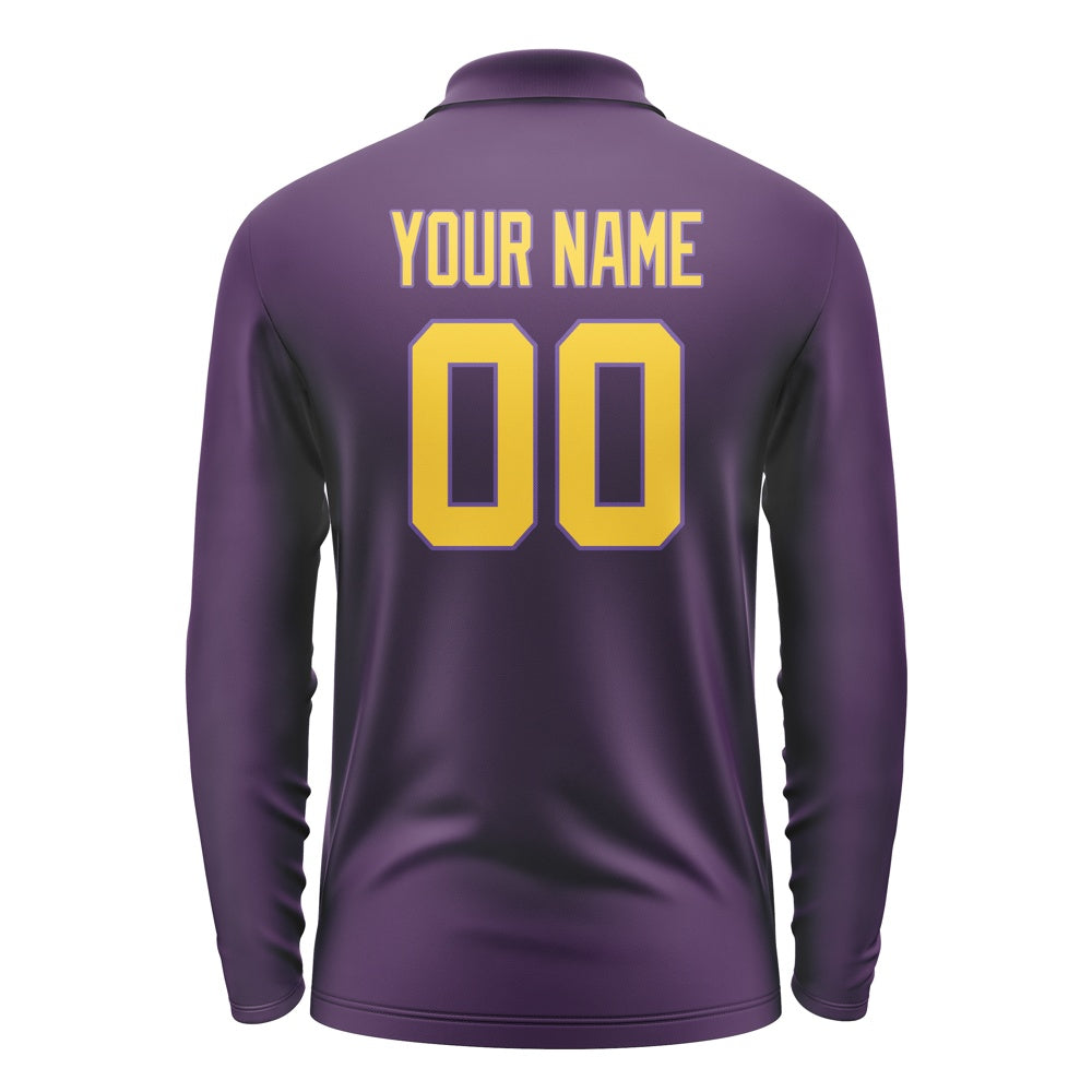 Custom Purple Gold Long Sleeve Polo Shirt