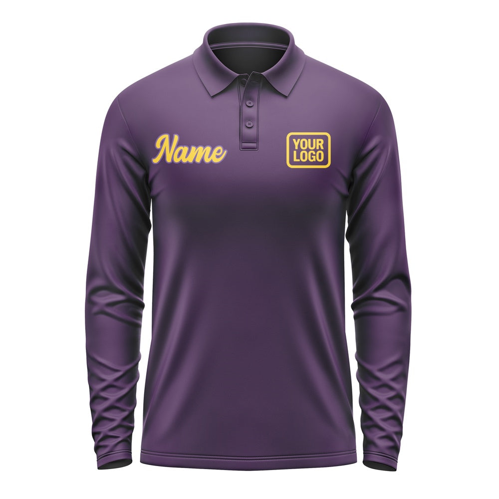 Custom Purple Gold Long Sleeve Polo Shirt