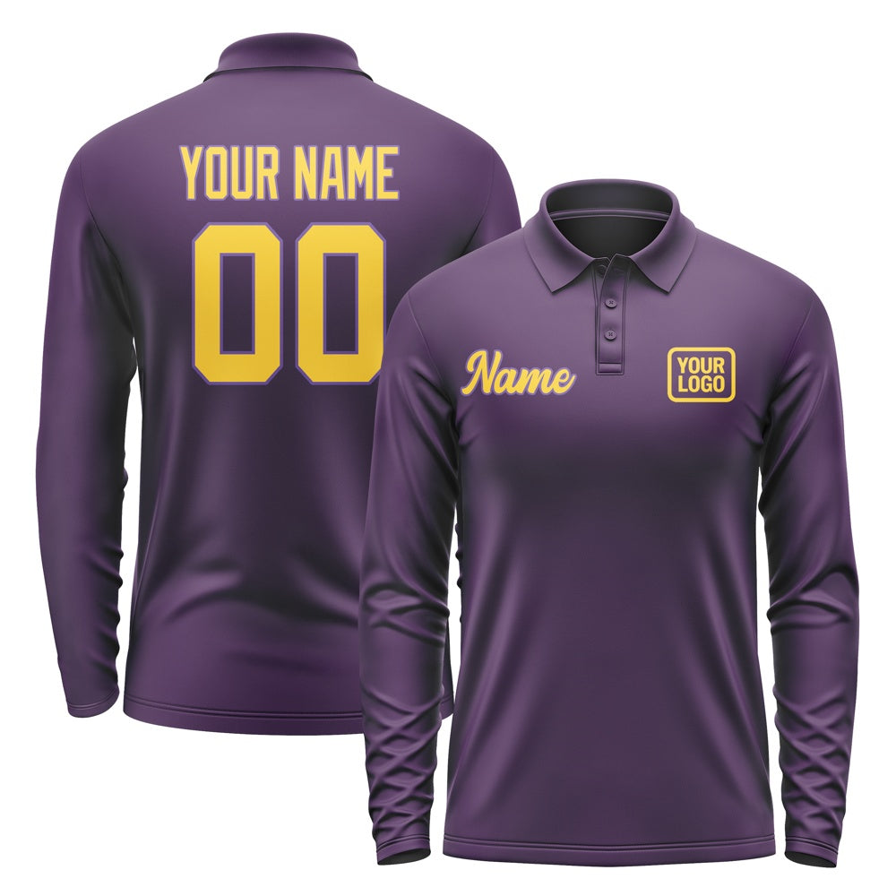 Custom Purple Gold Long Sleeve Polo Shirt