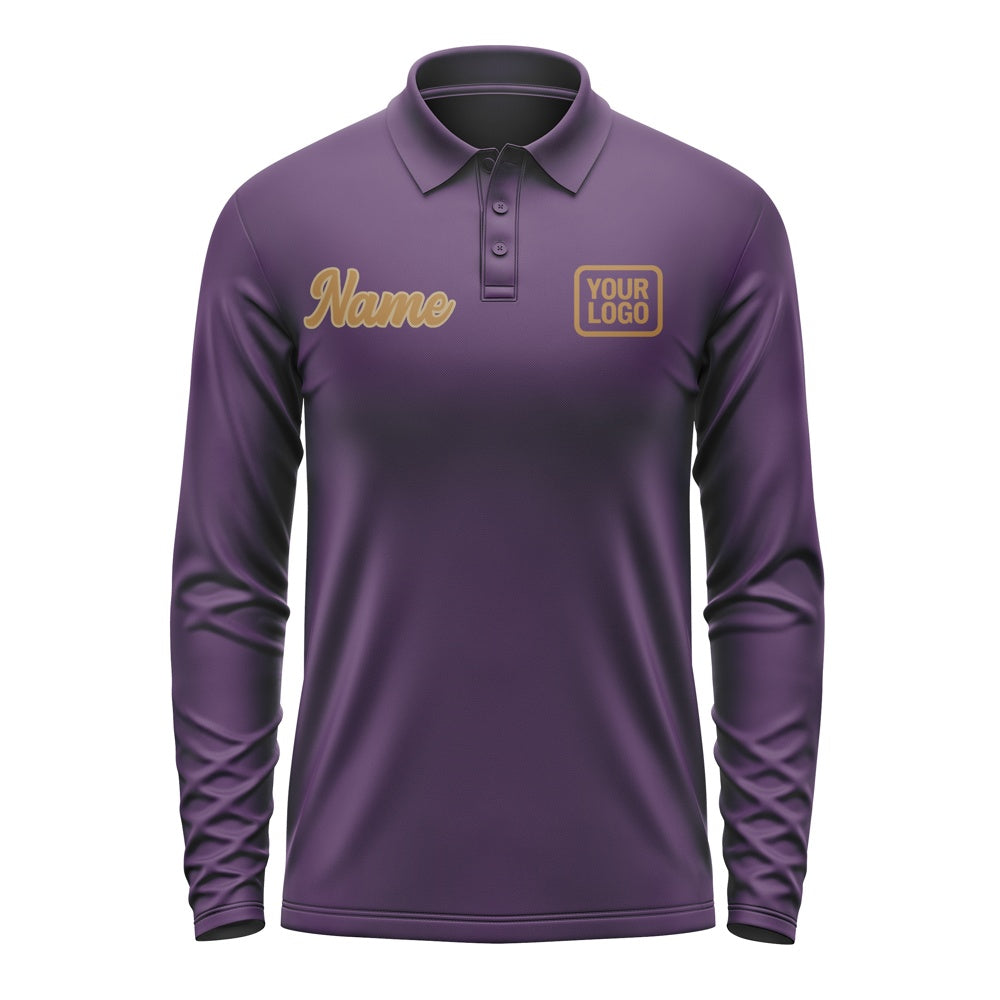 Custom Purple Khaki Long Sleeve Polo Shirt