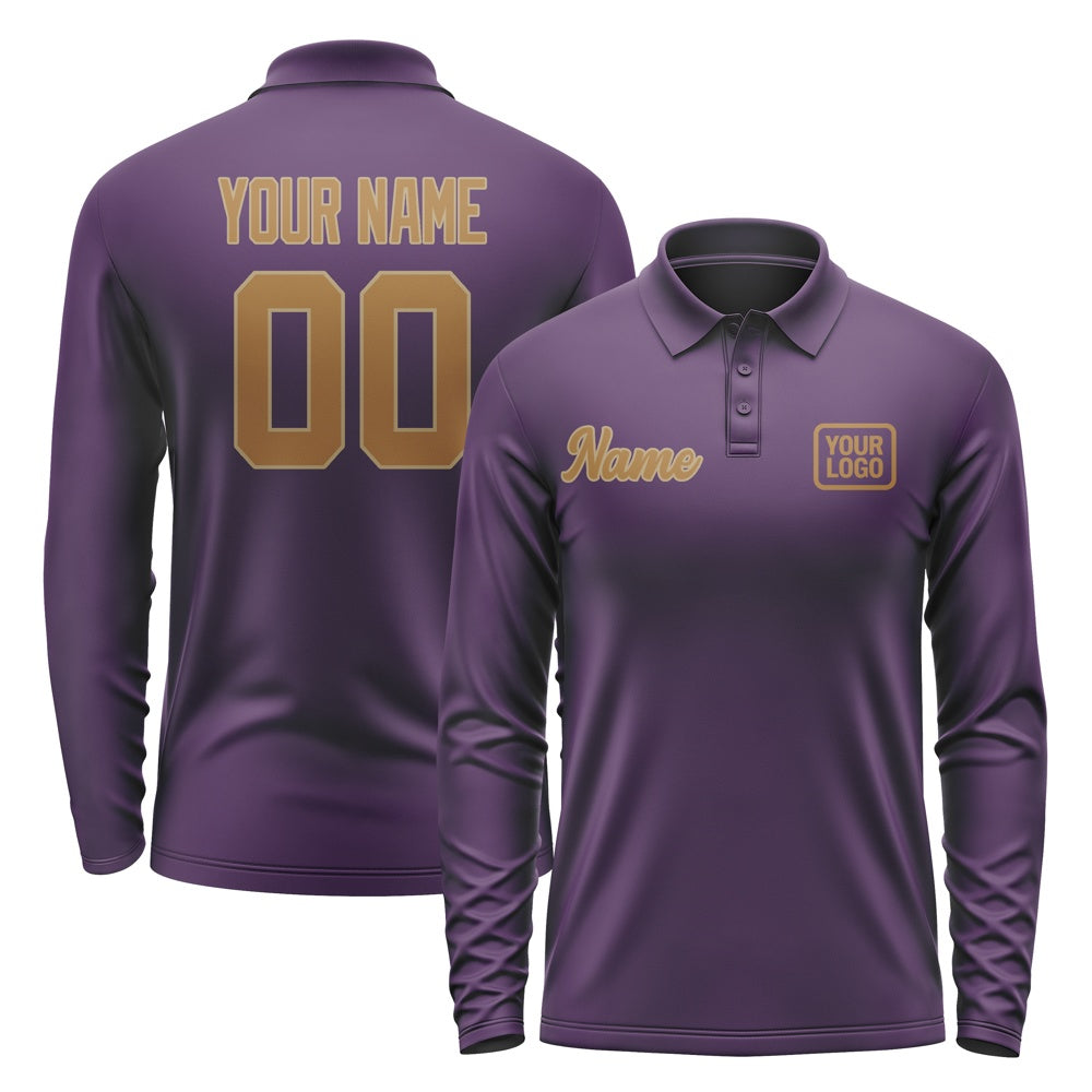 Custom Purple Khaki Long Sleeve Polo Shirt