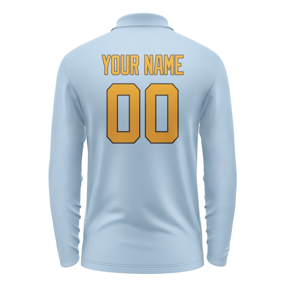Custom Light Blue Yellow Long Sleeve Polo Shirt