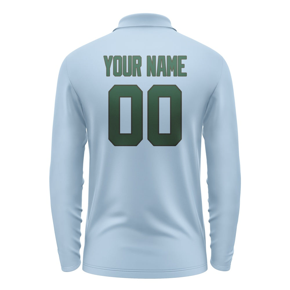 Custom Light Blue Green Long Sleeve Polo Shirt