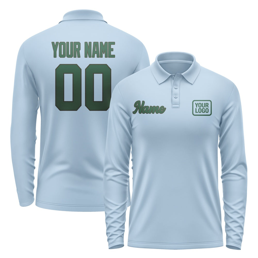 Custom Light Blue Green Long Sleeve Polo Shirt
