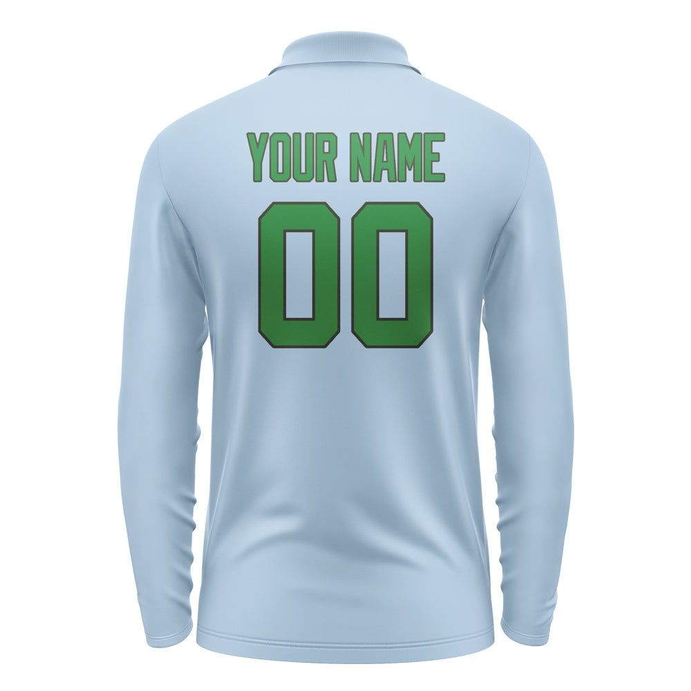 Custom Light Blue Emerald Green Long Sleeve Polo Shirt