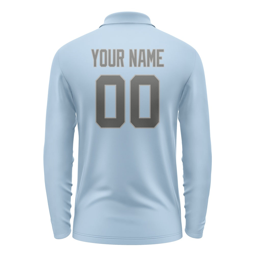 Custom Light Blue Dark Grey Long Sleeve Polo Shirt