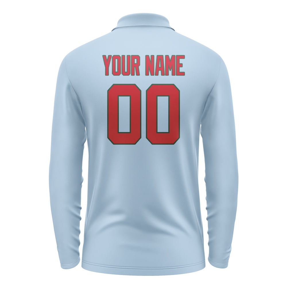 Custom Light Blue Red Long Sleeve Polo Shirt