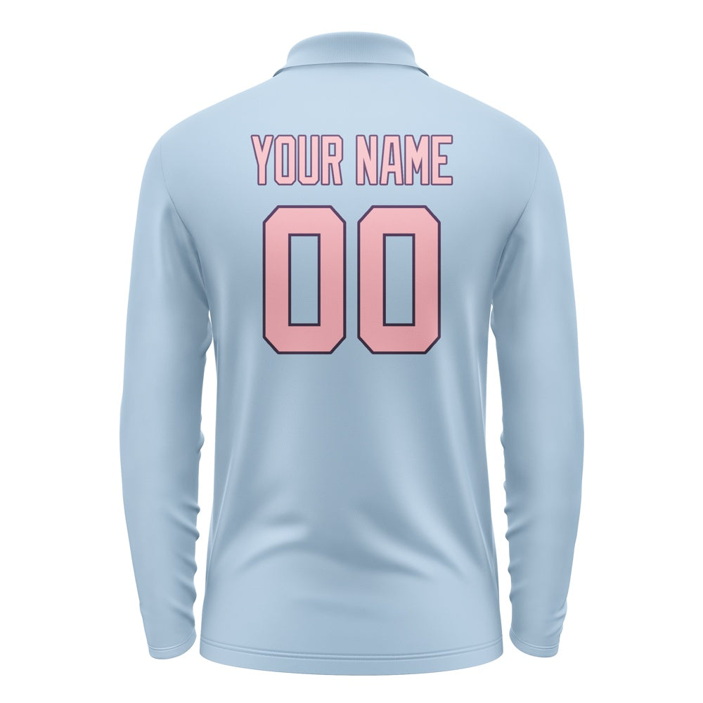 Custom Light Blue Light Pink Long Sleeve Polo Shirt