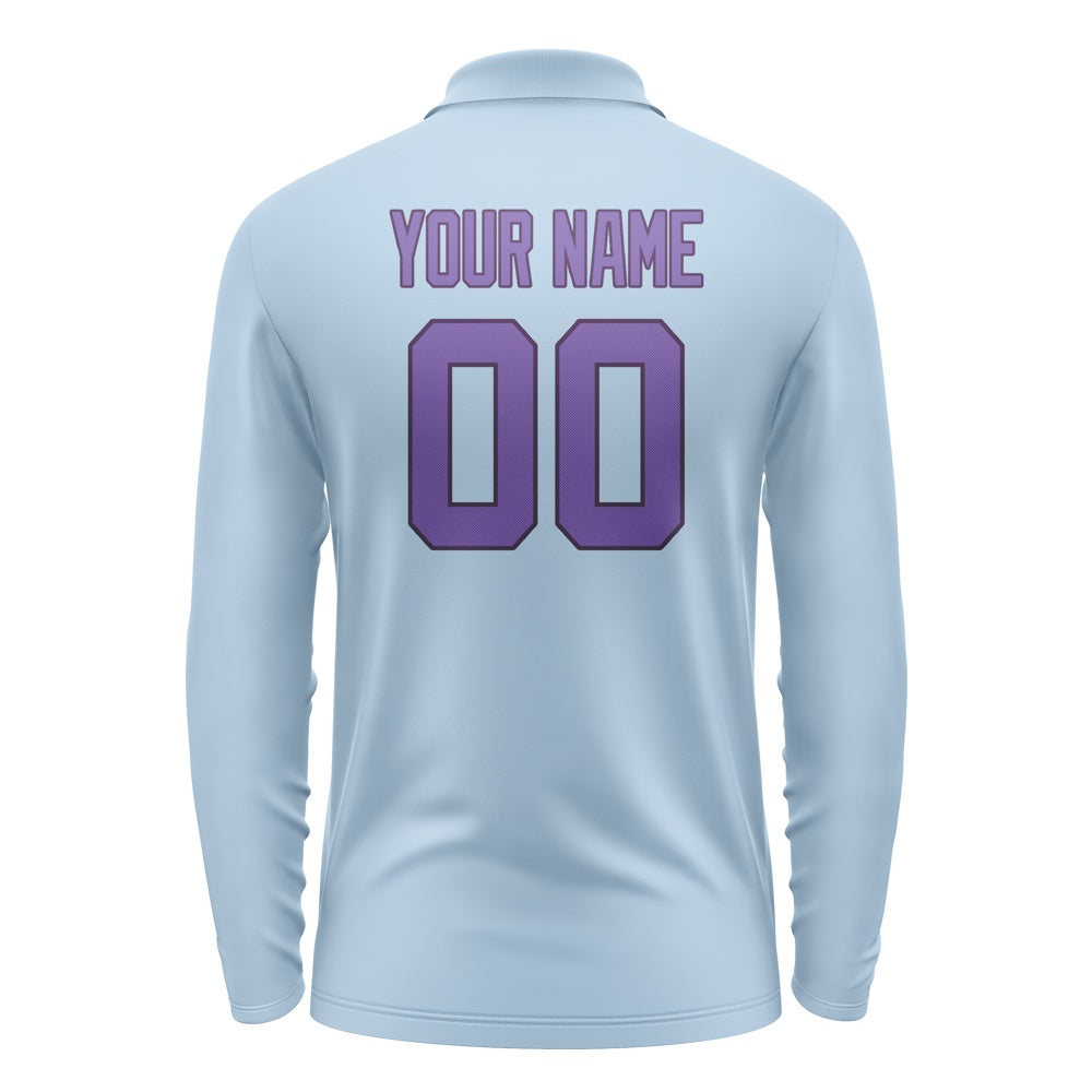 Custom Light Blue Light Purple Long Sleeve Polo Shirt