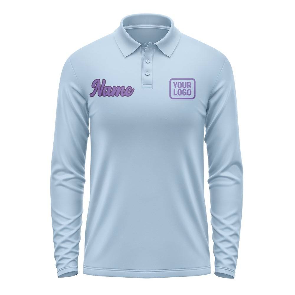 Custom Light Blue Light Purple Long Sleeve Polo Shirt