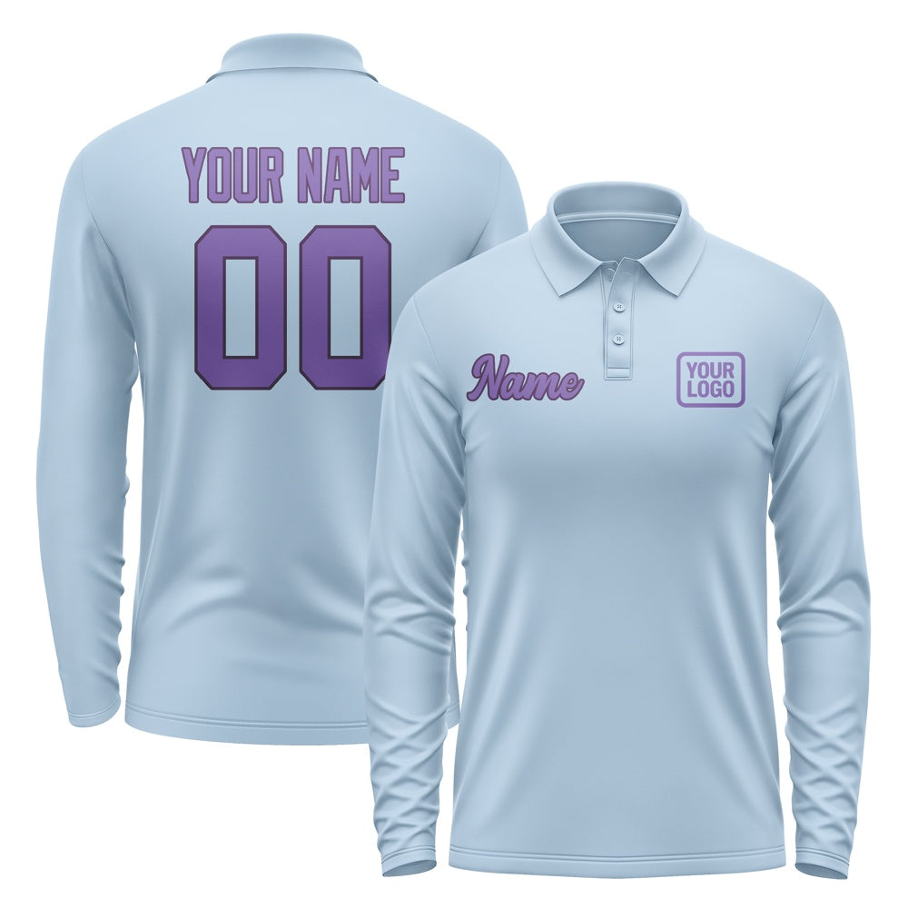 Custom Light Blue Light Purple Long Sleeve Polo Shirt
