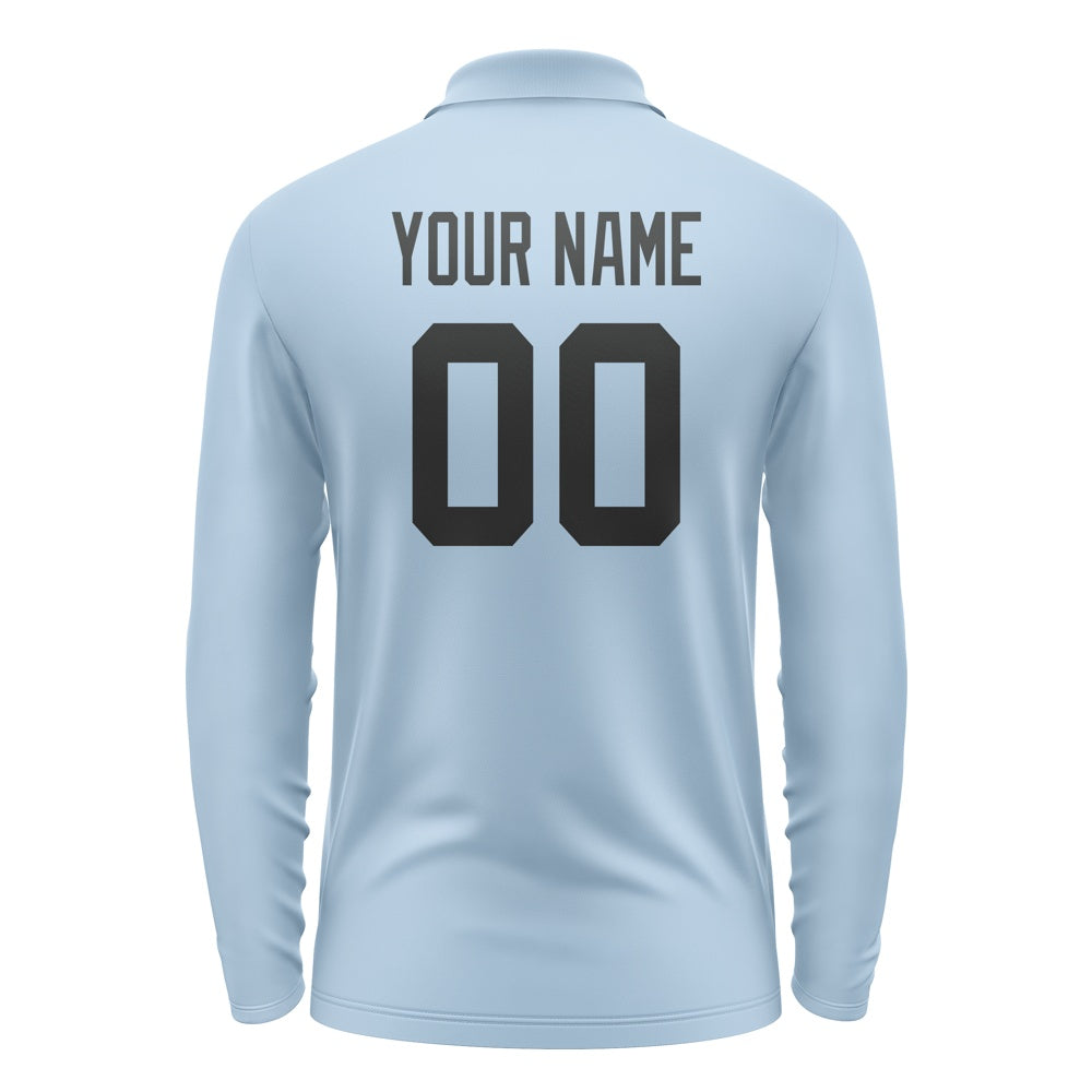 Custom Light Blue Black Long Sleeve Polo Shirt