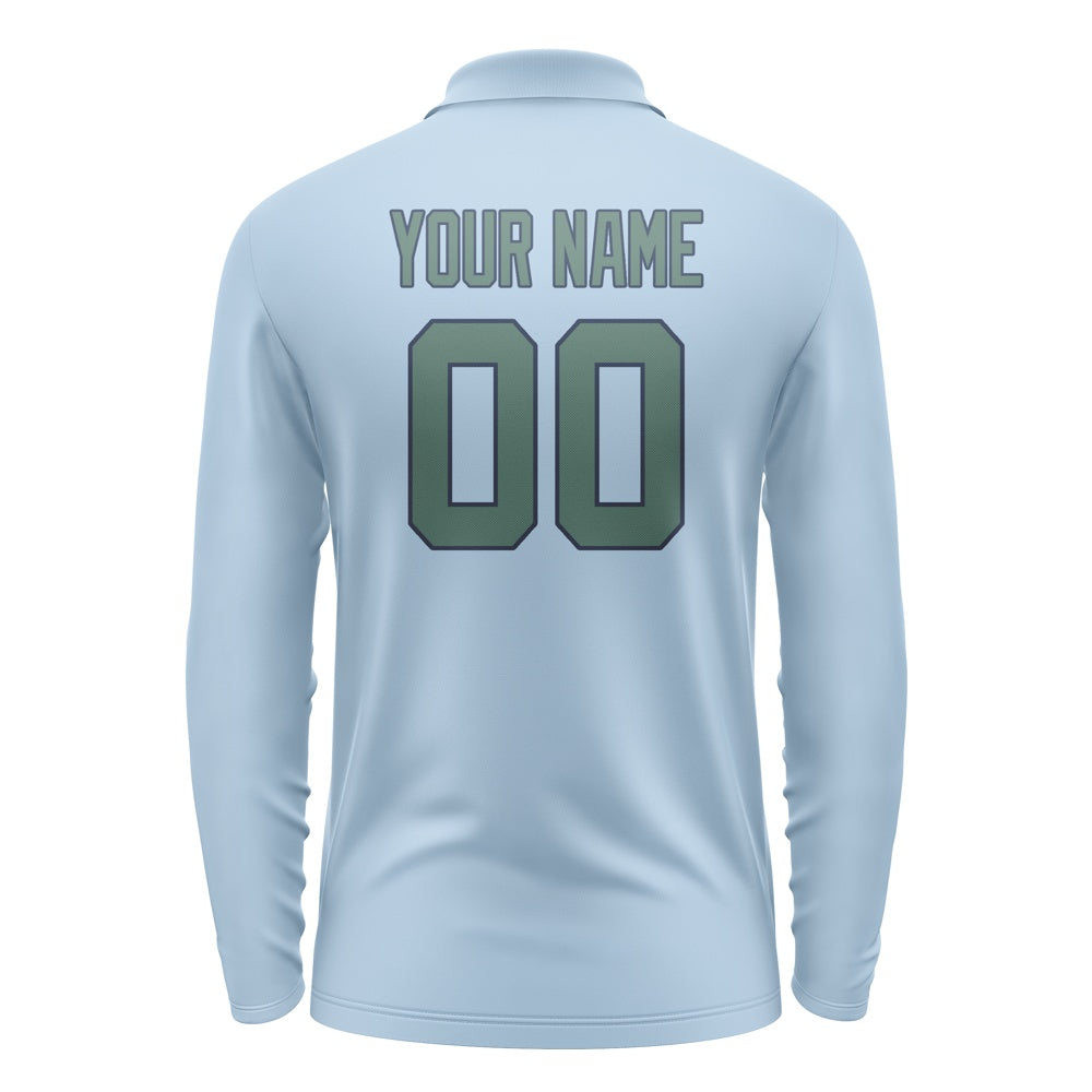 Custom Light Blue Blue Green Long Sleeve Polo Shirt