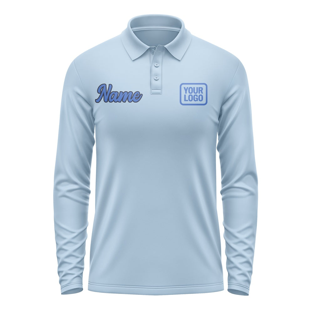 Custom Light Blue Sky Blue Long Sleeve Polo Shirt