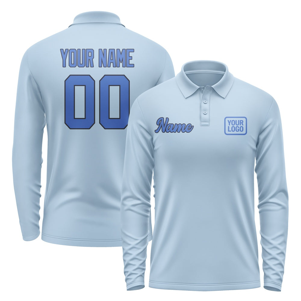 Custom Light Blue Sky Blue Long Sleeve Polo Shirt