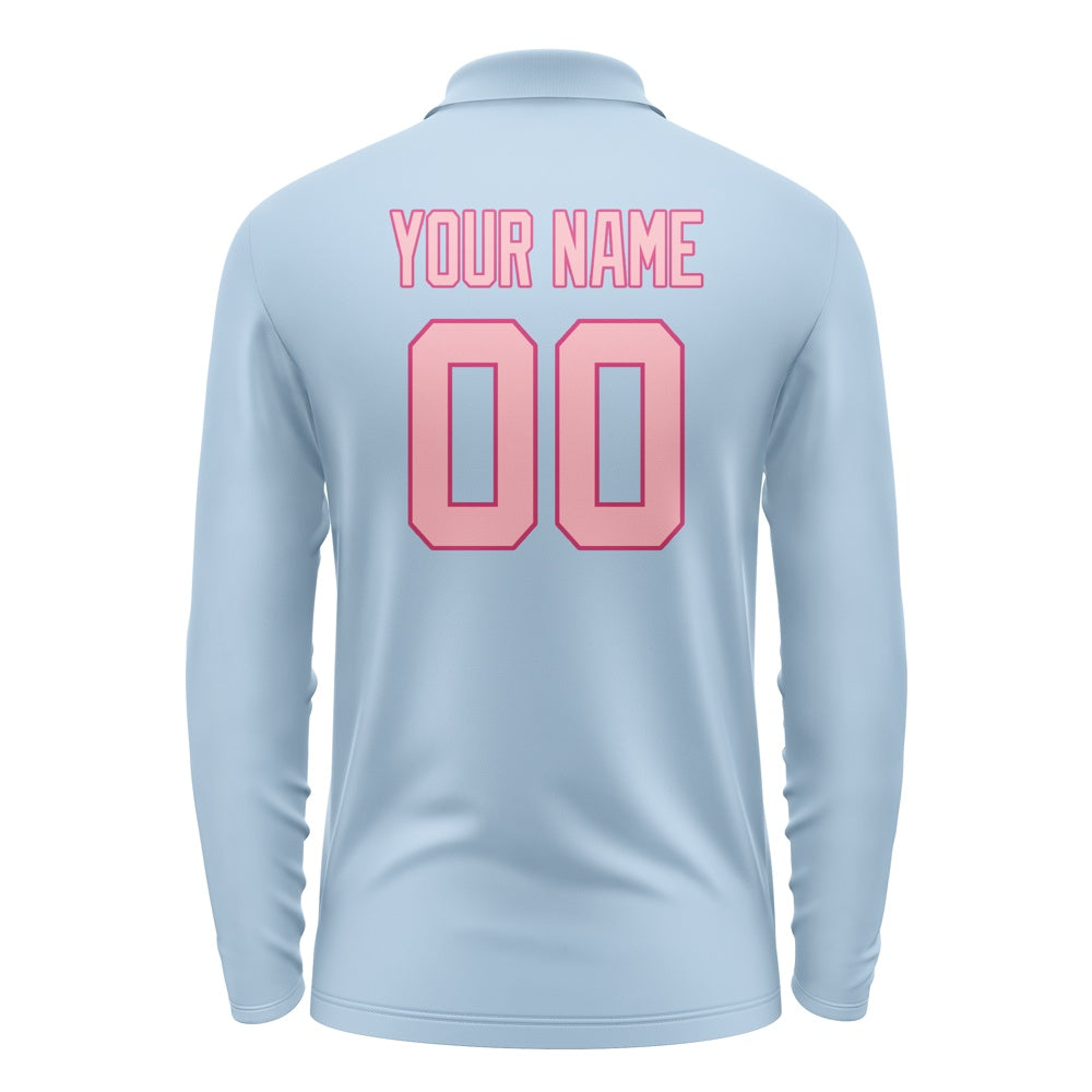 Custom Light Blue Light Pink Long Sleeve Polo Shirt