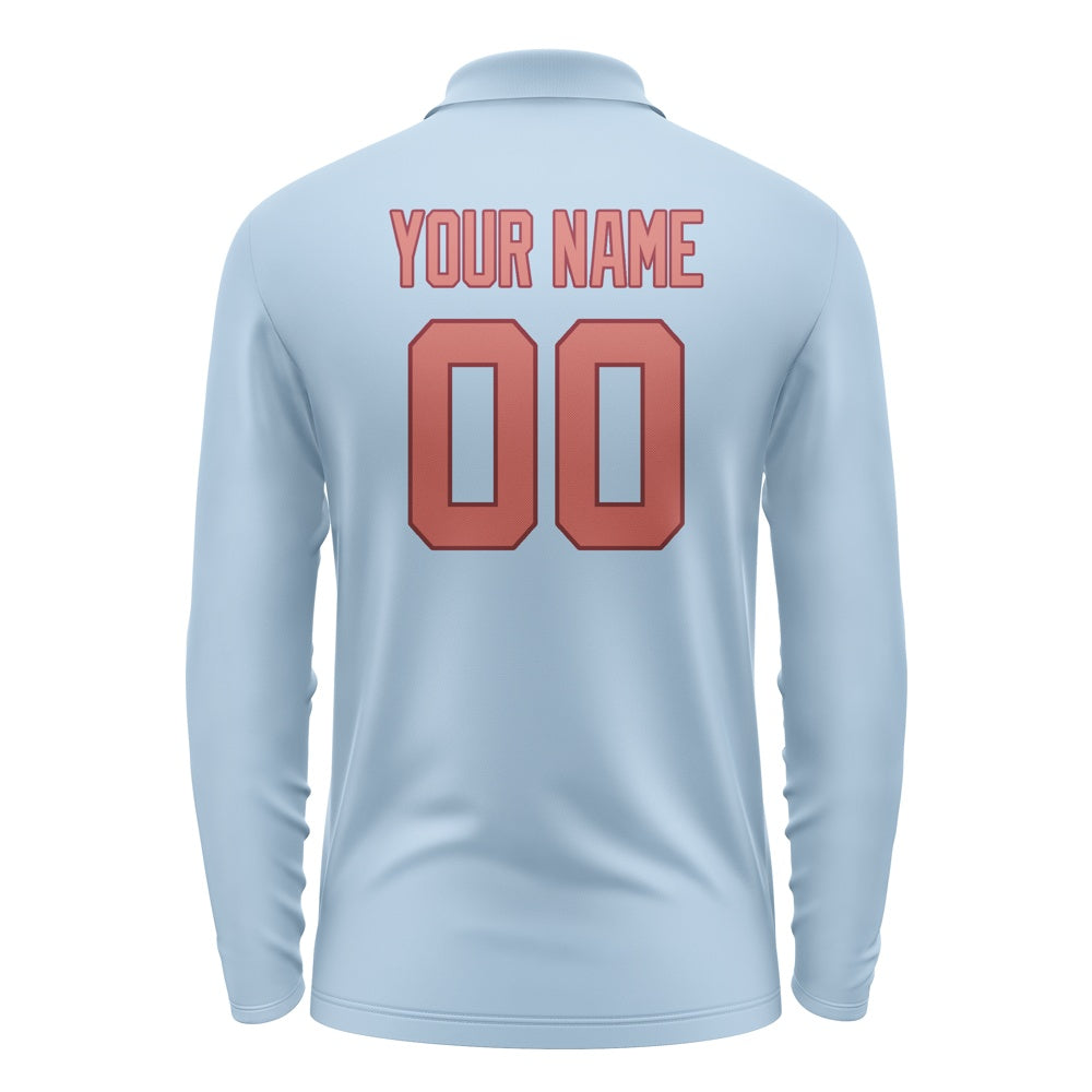 Custom Light Blue Copper Rose Long Sleeve Polo Shirt