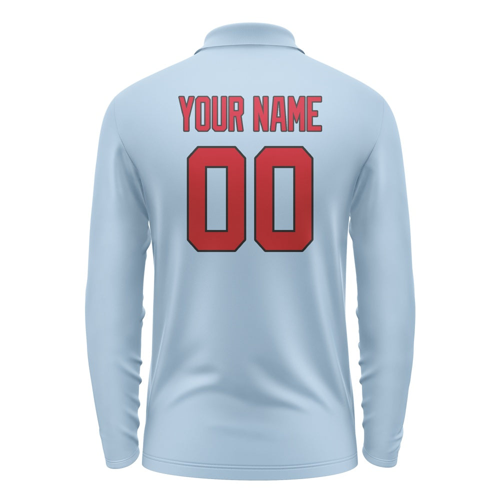 Custom Light Blue Red Long Sleeve Polo Shirt