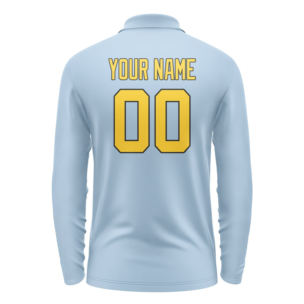 Custom Light Blue Gold Long Sleeve Polo Shirt