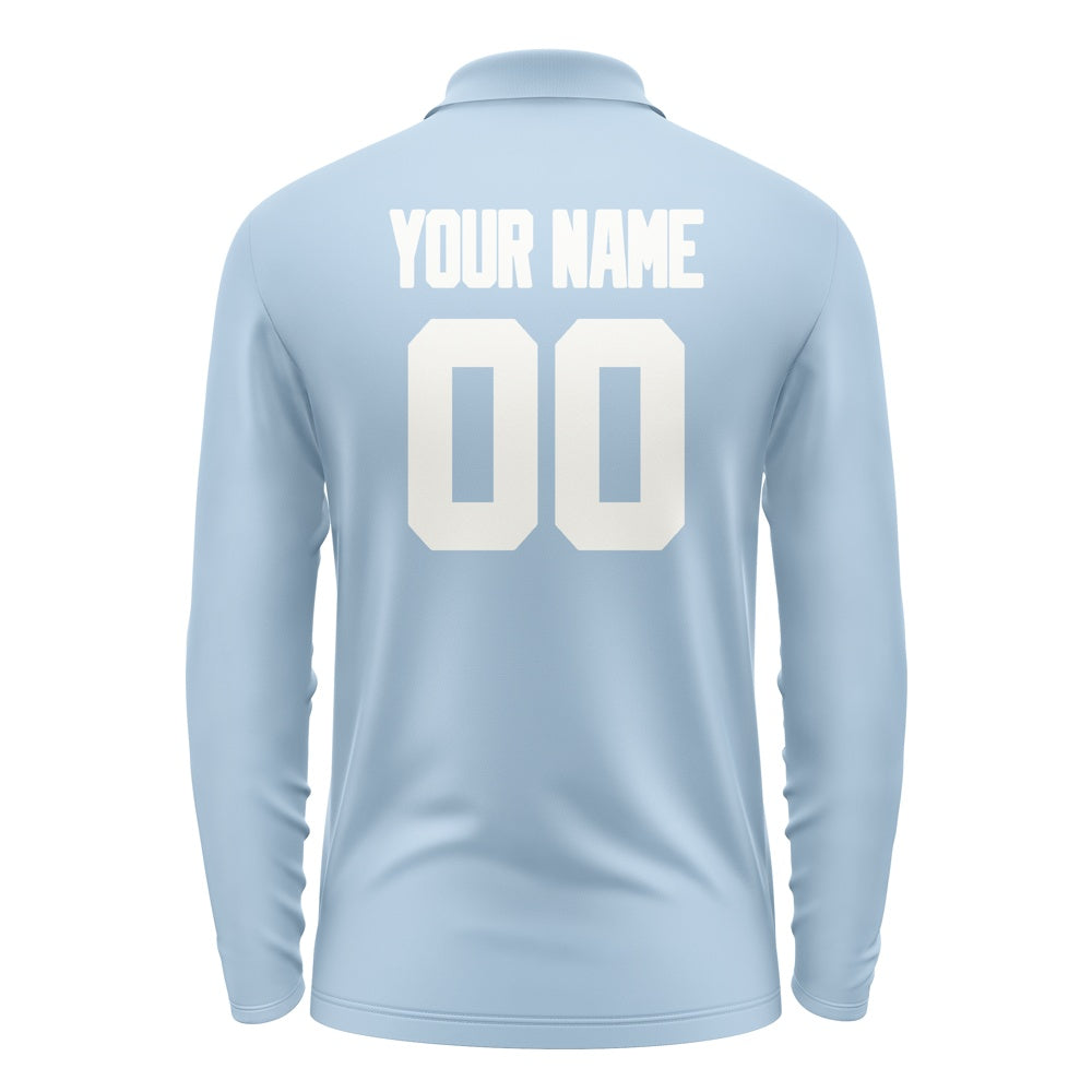Custom Light Blue White Long Sleeve Polo Shirt