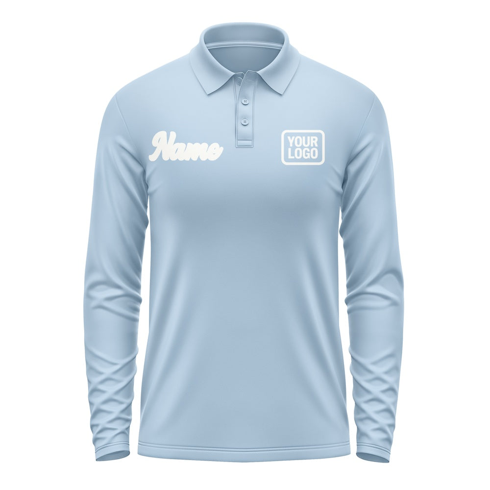 Custom Light Blue White Long Sleeve Polo Shirt