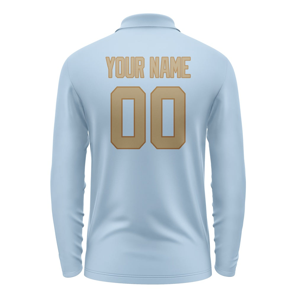 Custom Light Blue Light Khaki Long Sleeve Polo Shirt