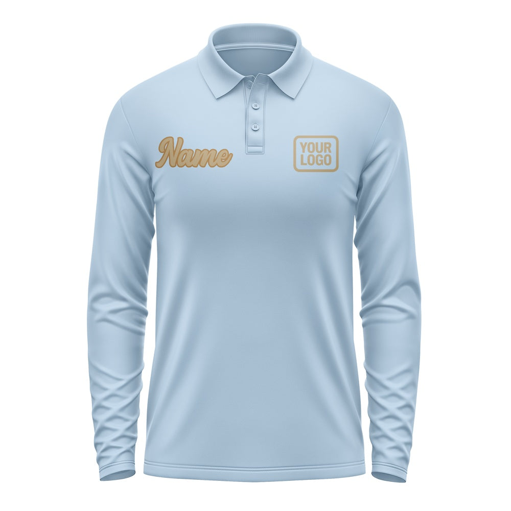 Custom Light Blue Light Khaki Long Sleeve Polo Shirt