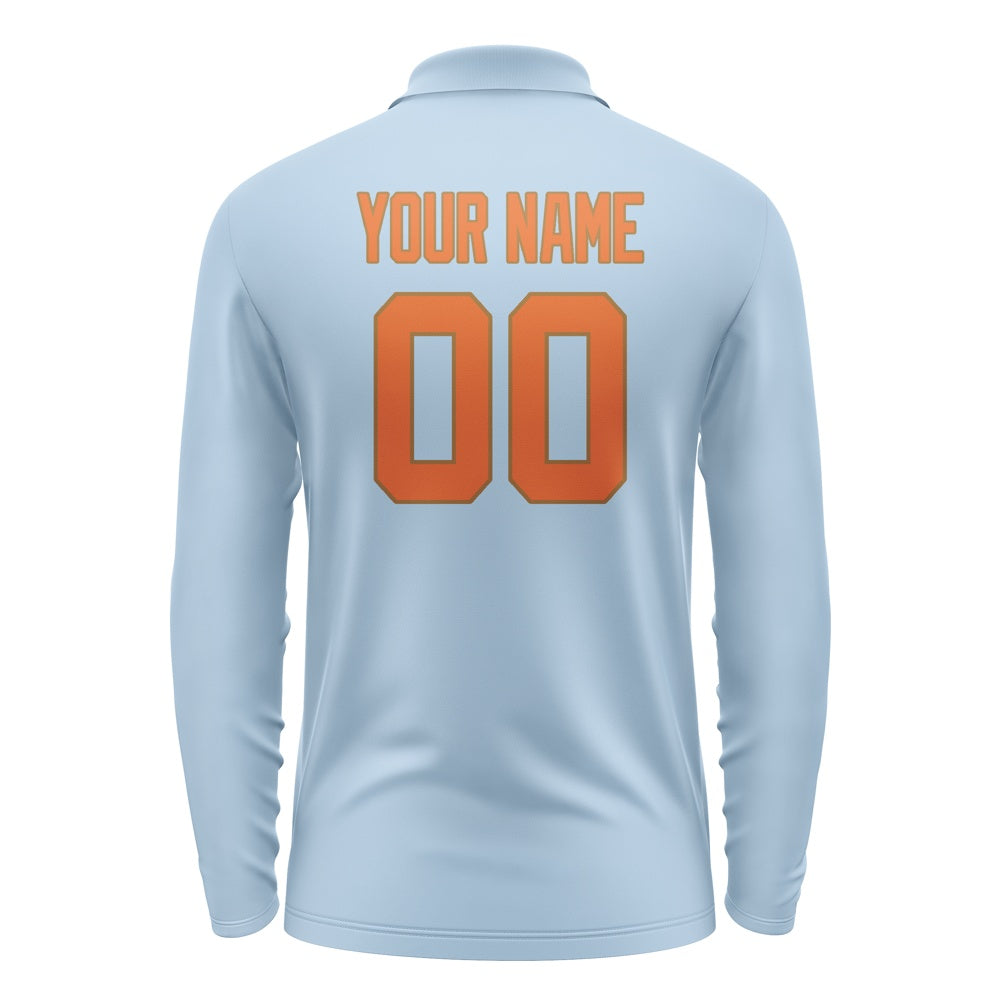 Custom Light Blue Orange Long Sleeve Polo Shirt