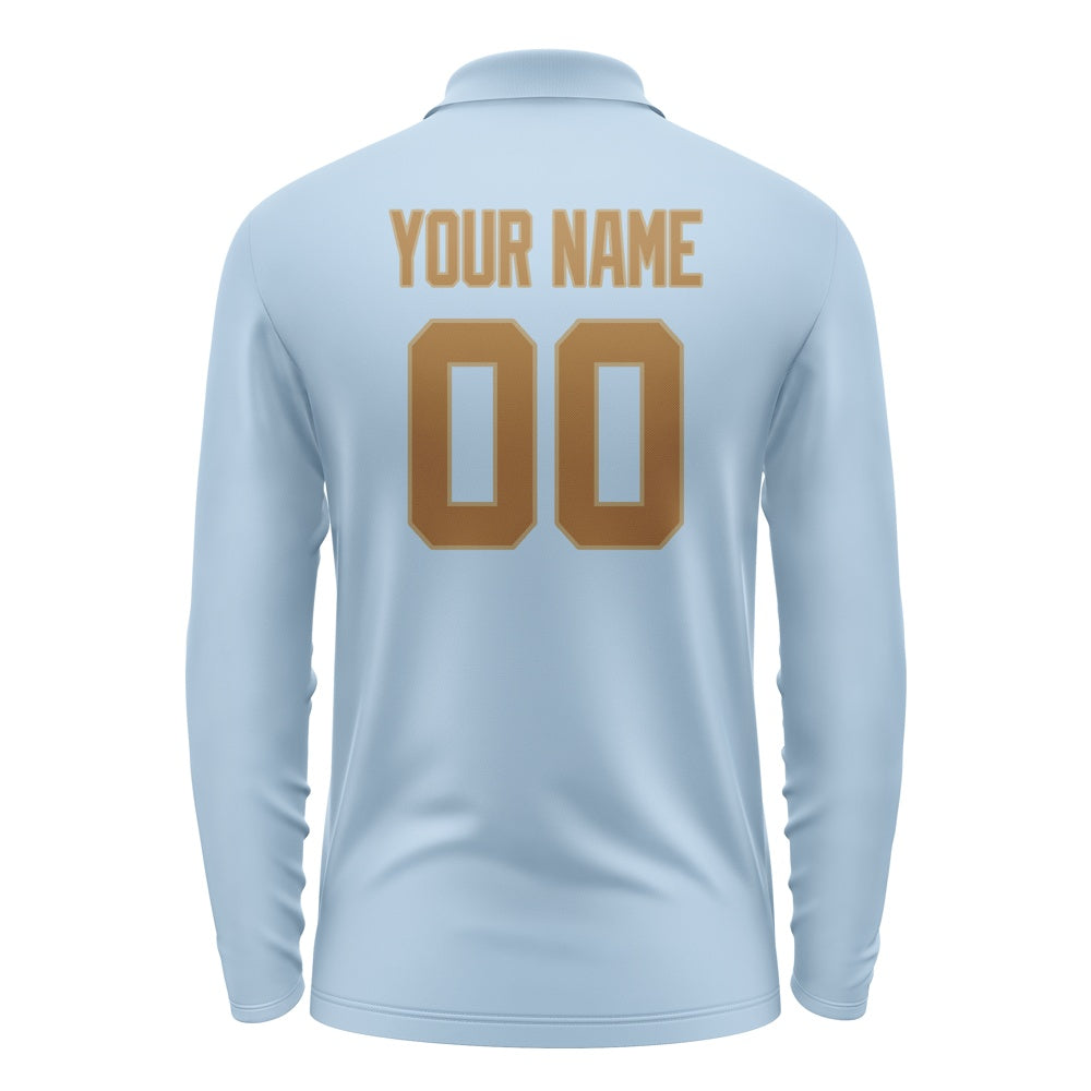 Custom Light Blue Khaki Long Sleeve Polo Shirt