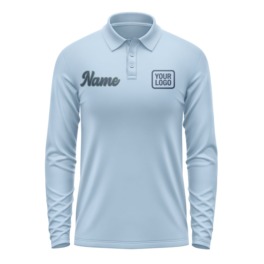 Custom Light Blue Blue Long Sleeve Polo Shirt